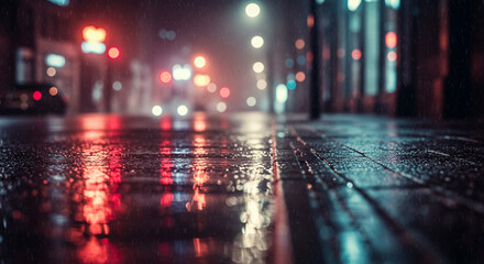 Rainy Night Urban Reflections, City Street Lights