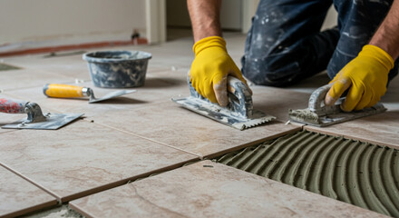 Tile Installation Process with Grouting and Tiling Tools