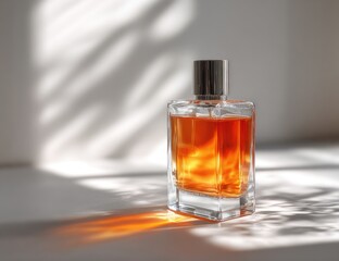 Amber perfume bottle, sunlit shadows (2)