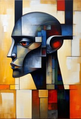 Abstract head of a person, composed of shapes. Cubism art style.