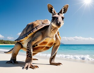 Hybrid animal between kangaroo and sea turtle.