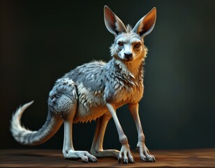 Hybrid animal between kangaroo and wolf.