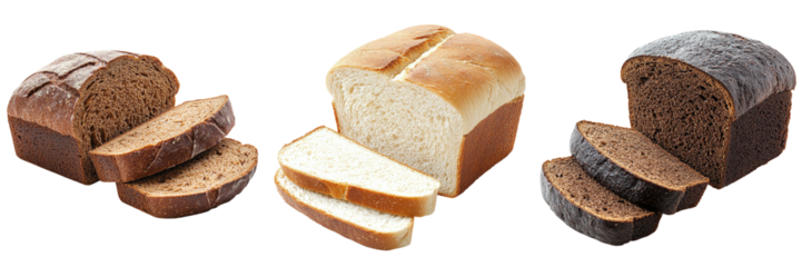 Set of different loaves of bread isolated on transparent background PNG
