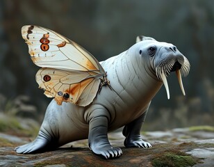 Hybrid animal between seal and butterfly.