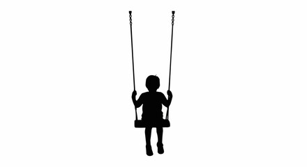 Obraz premium Child on Swing Silhouette – Peaceful Childhood Moment in Black on White Vector