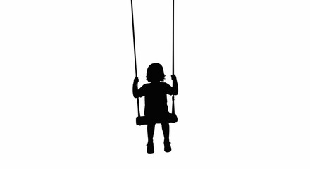 Obraz premium Child on Swing Silhouette – Peaceful Childhood Moment in Black on White Vector