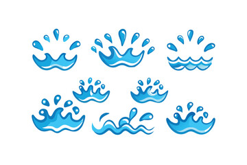Set of 8 blue water splash icons vector