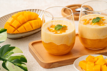 Mango Mousse Dessert in Glass Cups