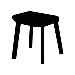 Simple black silhouette of a four legged stool isolated on white background