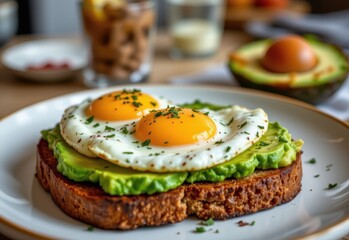 close up of eggs and avocado toast rich in essential nutrients for alcohol detox, modern kitchen setting, wholesome breakfast vibe.