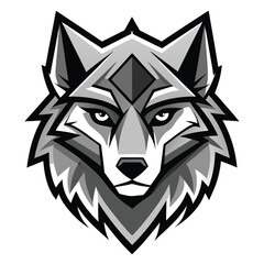 Gray wolf head shows intense eyes and a geometric fur pattern on its face