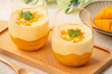 Mango Mousse Dessert in Glass Cups