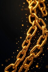 create a visually striking image featuring a shiny, abstract representation of interconnected golden links on a black background