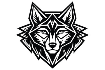 Fototapeta premium Geometric wolf head in solid black and white displays a symmetrical and aggressive expression