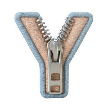 3d zipper letter y with denim and canvas isolated on transparent background
