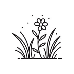 A simple line drawing of a flower in grass