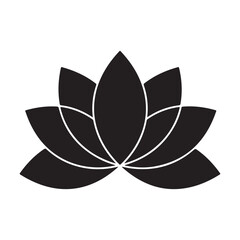 Black lotus flower silhouette isolated on white background