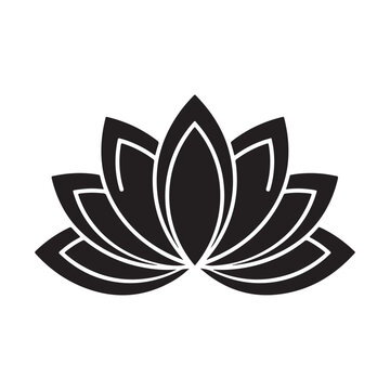 Black lotus flower silhouette isolated on white background