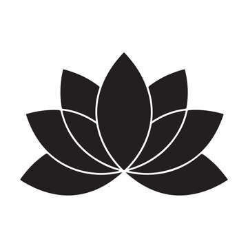 Black lotus flower silhouette isolated on white background
