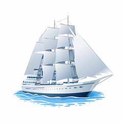 Sailing white ship in the sea