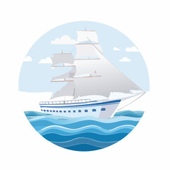 Sailing white ship in the sea
