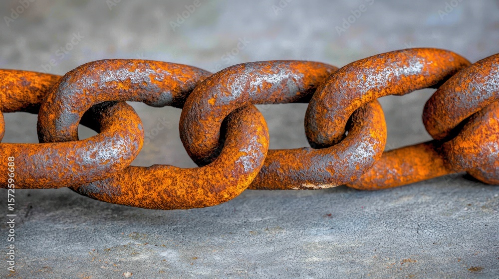 Poster close-up of three linked rusty metal chain links
