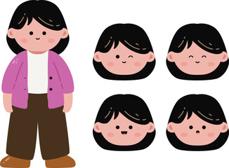 Cute Girl Woman Mother Character Expression Vector Illustration