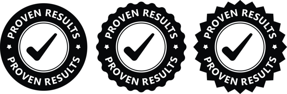 Proven Results Stamps with Check Mark | Guarantee Badges for Success & Verification