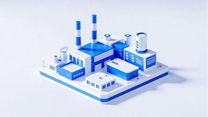3D blue industrial factory model