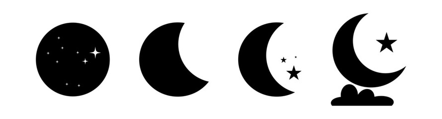 Moon icon and night icon set. Star on sky.