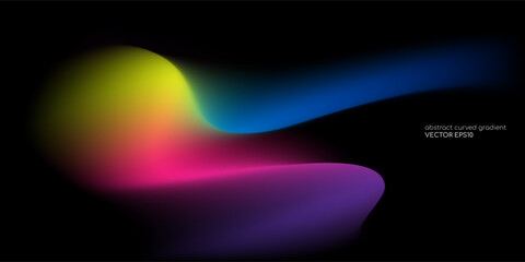 Vector abstract colorful blurred gradient spectrum light on black background with smooth curve shape.