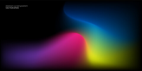 Vector abstract colorful blurred gradient spectrum light on black background with smooth curve shape.