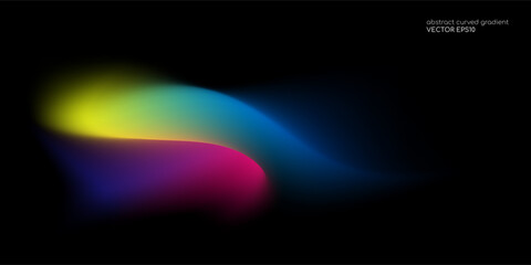 Vector abstract colorful blurred gradient spectrum light on black background with smooth curve shape.