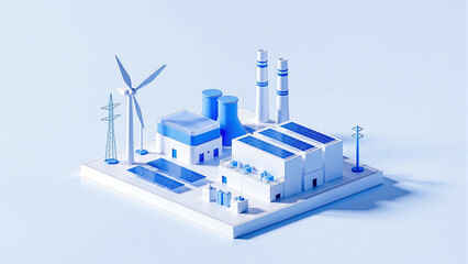 3D blue industrial factory model