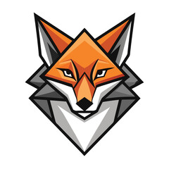 Fototapeta premium Geometric fox head with orange face and grey neck stares forward boldly