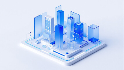 3D blue digital city