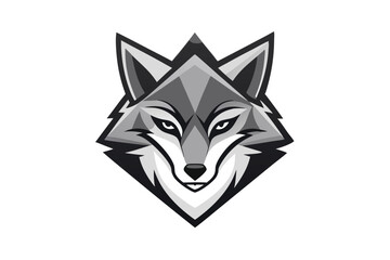 Majestic geometric gray wolf gazes intently forward in a stylized animal portrait