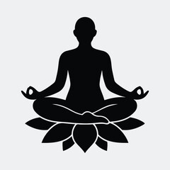 Silhouette woman meditating on lotus flower vector illustration