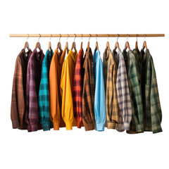 Colorful shirts on hanger isolated on transparent background. PNG.