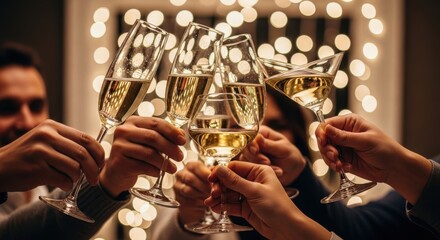 Toast with champagne flutes for celebration