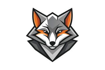 Stern wolf head displayed, its gaze intense with orange eyes and striking gray tones
