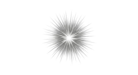 Obraz premium An abstract ultra-thin razor-sharp starburst with brilliant white and light grey rays, a dynamic light explosion, on a transparent studio background with copy space. Concept of futuristic propulsion.