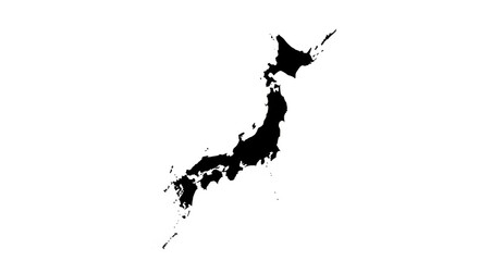 Silhouette Map of Japan in Black on White Background