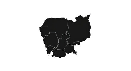 Black Silhouette Map of a Country with Internal Borders on White Background