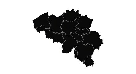Map of Belgium with Regional Borders in Black on White Background