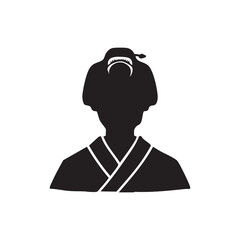 日本の江戸時代の町人農民女性　イメージモノクロアイコンイラスト