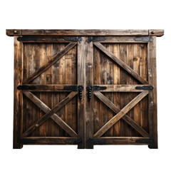 Naklejka premium Rustic wooden double barn door isolated on transparent background. PNG. Buildings and Architecture