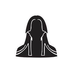 日本の歴史　垂れ髪の女性イメージモノクロアイコンイラスト