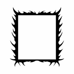 Bold square frame with black flame shaped edges on a white background. for tattoo art, posters, or alternative branding.