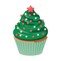  Festive christmas tree cupcake decorated with sprinkles and star